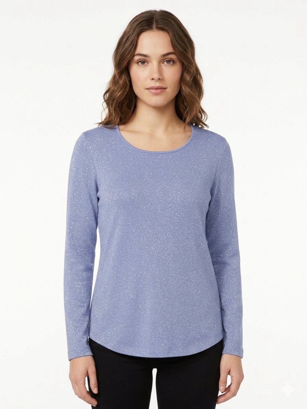 Chico's Long Sleeve Shimmer Metallic Scoop Neck Top Blue Size 0 (8/10)